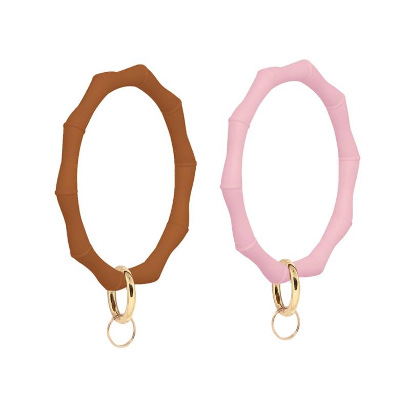 LANZITOER 2 Stück Armband Schlüsselanhänger Silikon Kreis Armband Gummi Armreif Runde Schlüsselanhänger für Frauen Mädchen, Orange und Pink, 3Inches von LANZITOER