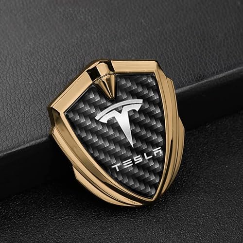 1 Stück Metall-Auto-Emblem-Aufkleber für Tesla Model 3/X/S/Y Vorne und Hinten Abzeichen Dekoration Auto Exterior Styling Zubehör,-Gold von LAPOOH