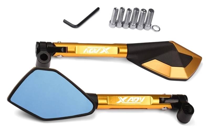 Für XADV 750 2017-2021 CNC Aluminium Motorrad Rückspiegel Blau Anti-glare Rückspiegel Motorrad Zubehör Motorrad Rückspiegel(Gold) von LAPPGNGFYA