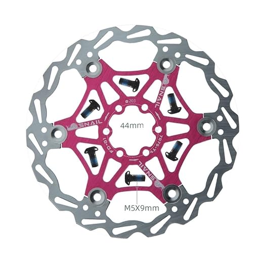 Bremsscheibe Fahrrad Disc Bremsbeläge 160 180 203 Mm Aluminium Legierung 6 Nagel Rotor Rennrad Schwimmende Scheiben Teil Zubehör Bremsscheiben (Color : 203mm Pink 1 PCS) von LAPooh