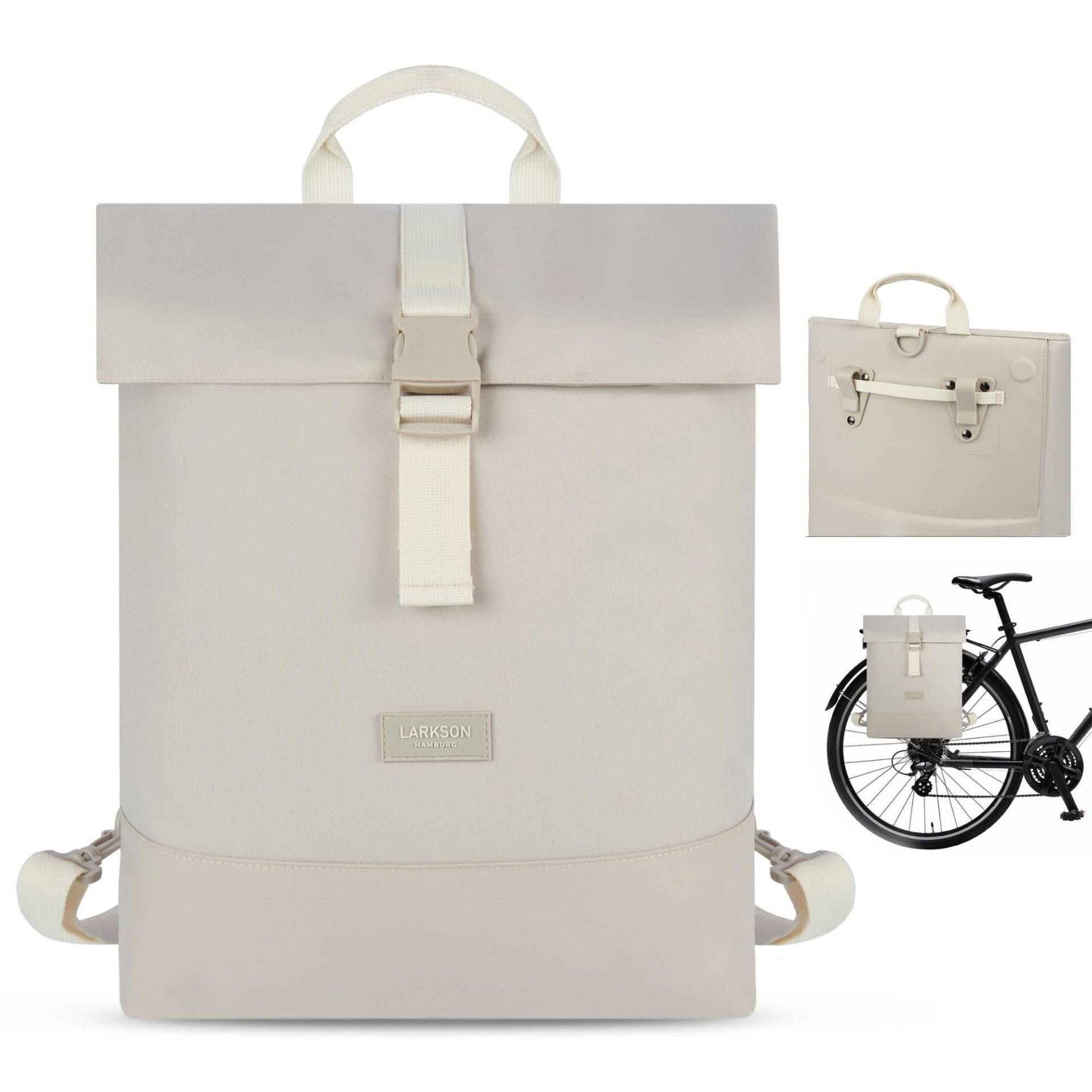 LARKSON Fahrradtaschen für Gepäckträger Damen Beige - Tammo Bike - 2 in 1 Fahrrad Tasche Rucksack & Gepäckträgertasche Hinten - Wasserabweisend von LARKSON