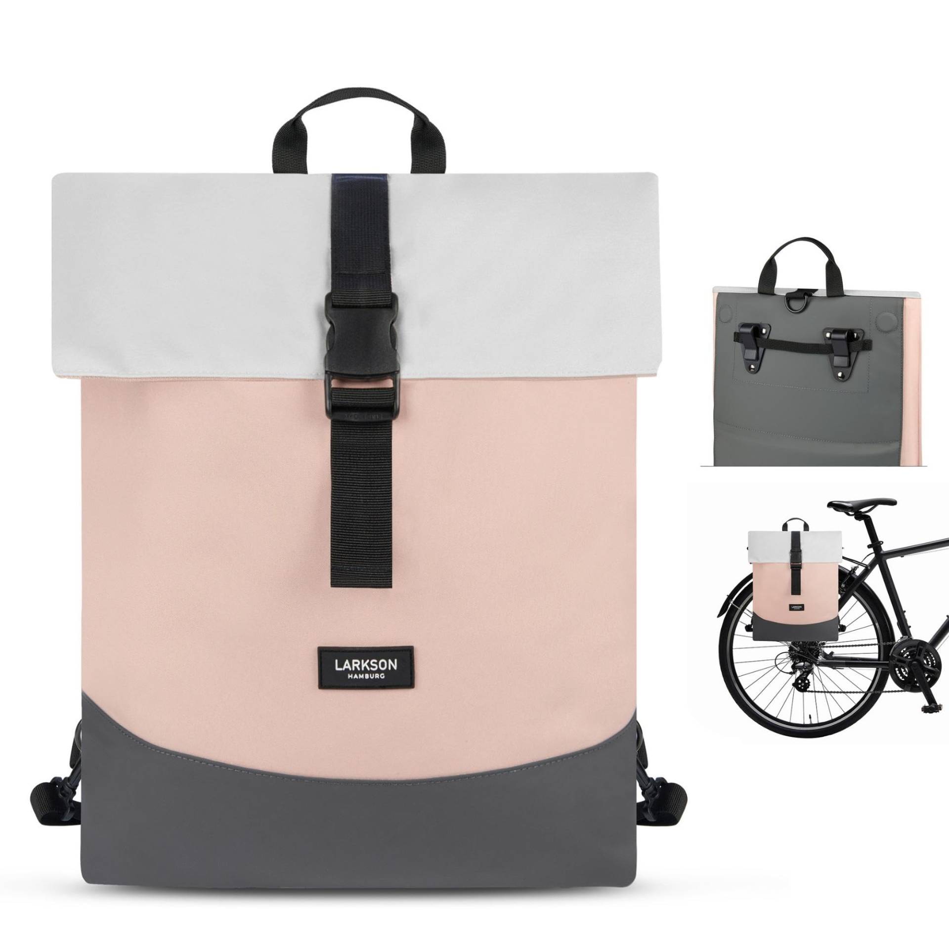 LARKSON Fahrradtaschen für Gepäckträger Damen Grau - Tammo Bike - 2 in 1 Fahrrad Tasche Rucksack & Gepäckträgertasche Hinten - Wasserabweisend von LARKSON