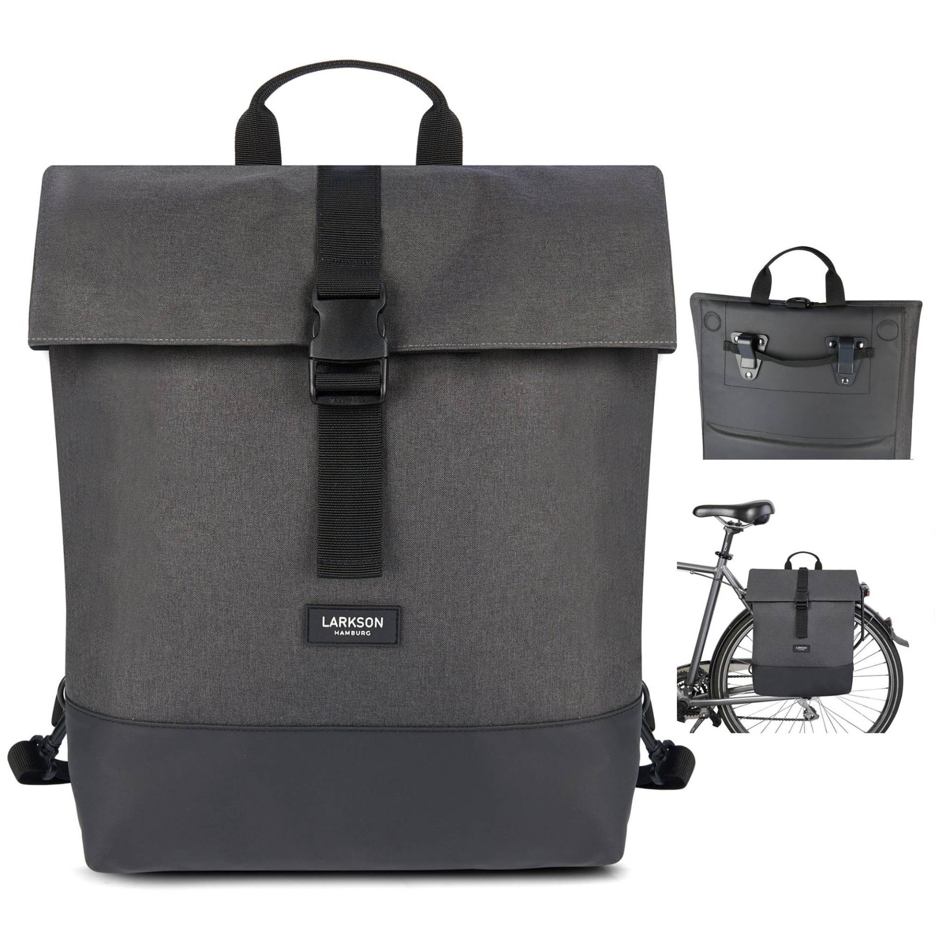 LARKSON Fahrradtaschen für Gepäckträger Damen & Herren Anthrazit - Tammo Bike - 2 in 1 Fahrrad Tasche Rucksack & Gepäckträgertasche Hinten - Wasserabweisend von LARKSON