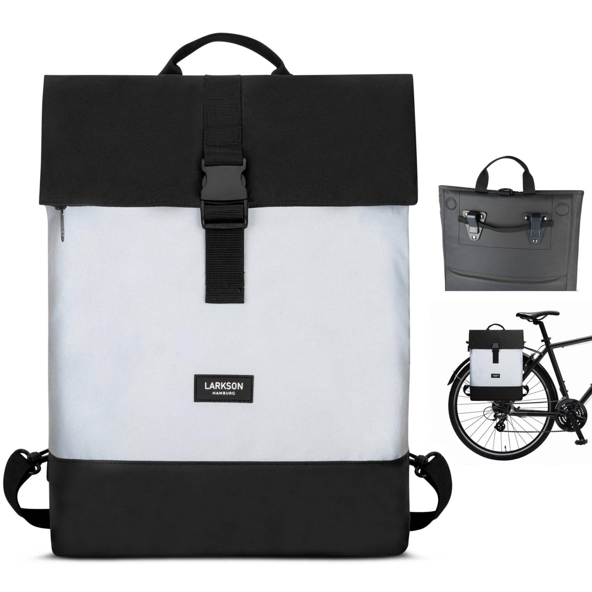 LARKSON Fahrradtaschen für Gepäckträger Damen & Herren Schwarz Reflektierend - Tammo Bike - 2 in 1 Fahrrad Tasche Rucksack & Gepäckträgertasche Hinten - Wasserabweisend von LARKSON