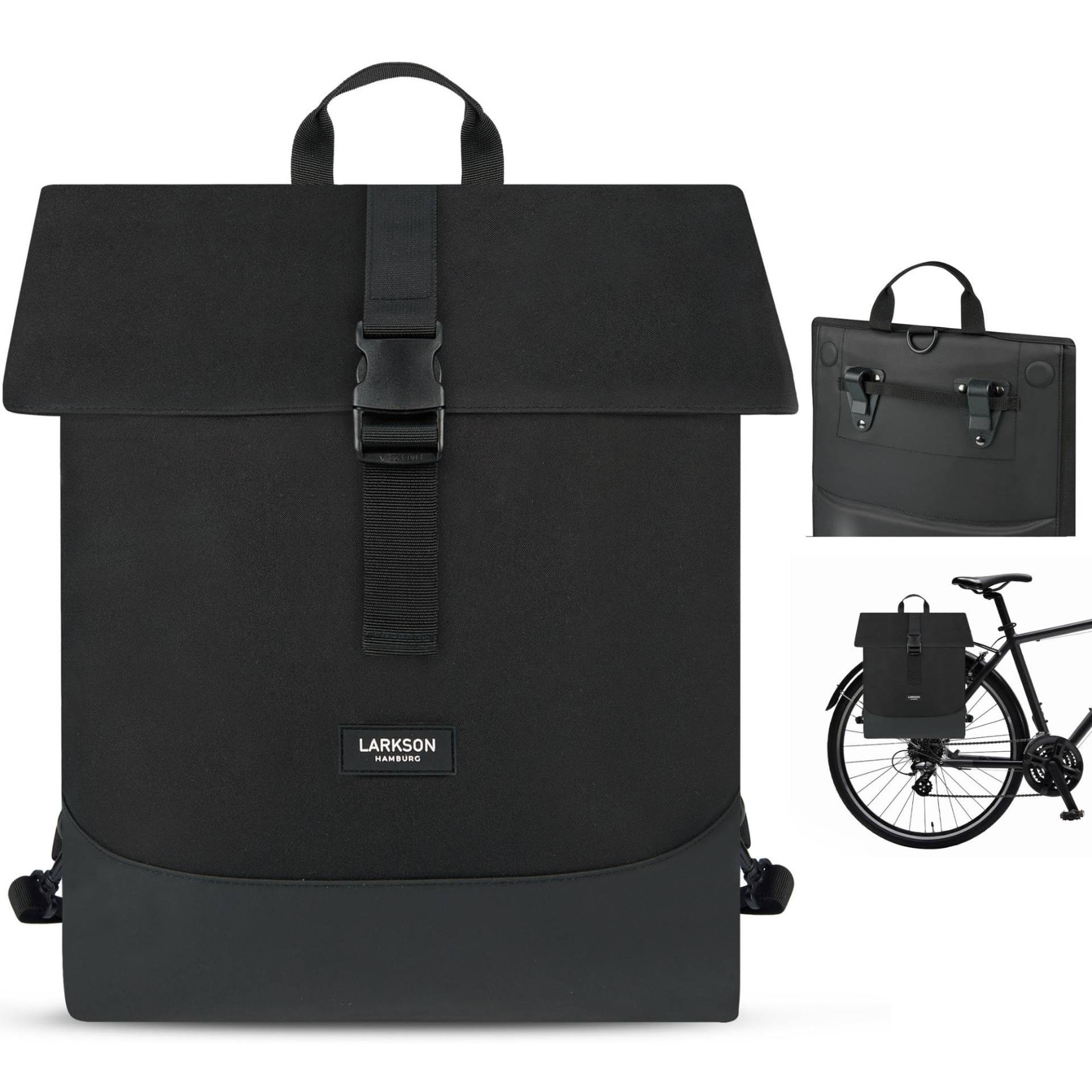 LARKSON Fahrradtaschen für Gepäckträger Damen & Herren Schwarz - Tammo Bike - 2 in 1 Fahrrad Tasche Rucksack & Gepäckträgertasche Hinten - Wasserabweisend von LARKSON