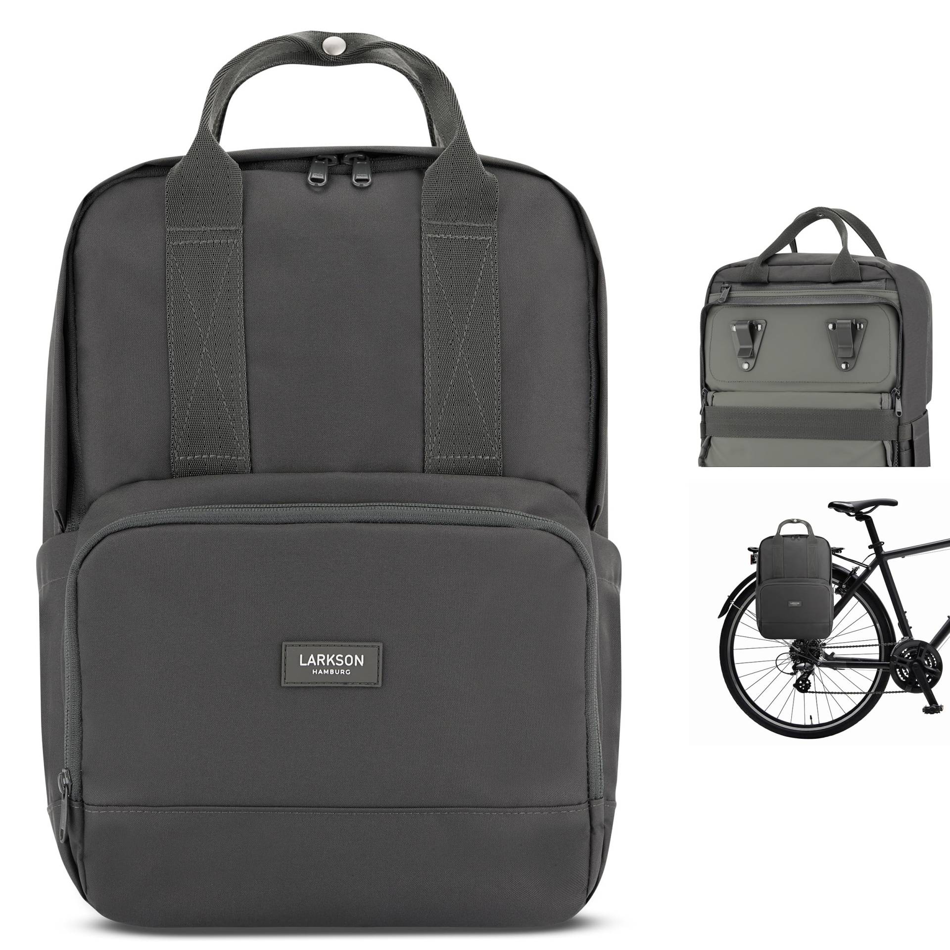 LARKSON Fahrradtaschen für Gepäckträger Damen & Herren Grau - No 6 Bike - 2 in 1 Fahrrad Tasche Rucksack & Gepäckträgertasche Hinten - Wasserabweisend von LARKSON