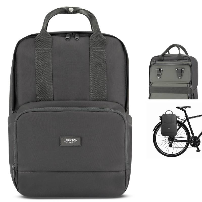 LARKSON Fahrradtaschen für Gepäckträger Damen & Herren Grau - No 6 Bike - 2 in 1 Fahrrad Tasche Rucksack & Gepäckträgertasche Hinten - Wasserabweisend von LARKSON