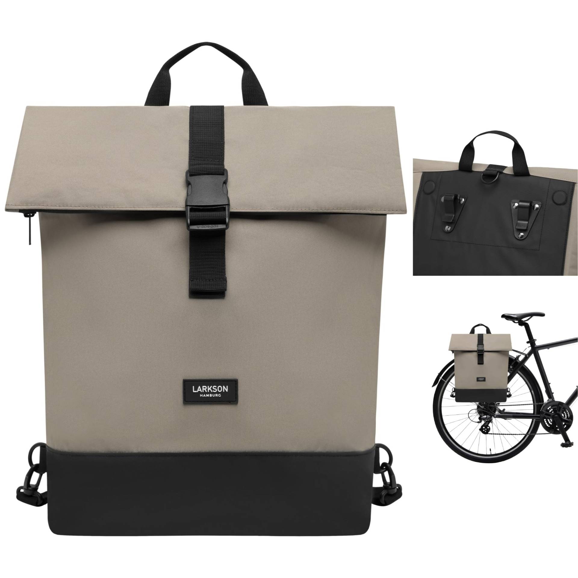 LARKSON Fahrradtaschen für Gepäckträger Damen & Herren Grau - Tammo Bike - 2 in 1 Fahrrad Tasche Rucksack & Gepäckträgertasche Hinten - Wasserabweisend von LARKSON