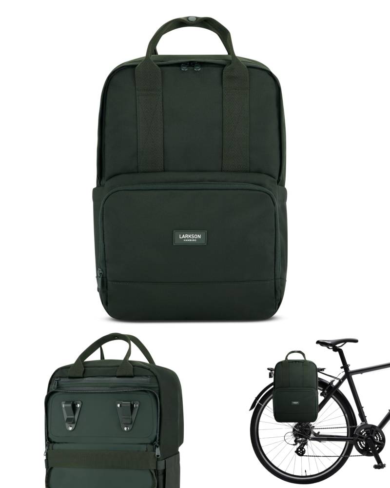 LARKSON Fahrradtaschen für Gepäckträger Damen & Herren Grün - No 6 Bike - 2 in 1 Fahrrad Tasche Rucksack & Gepäckträgertasche Hinten - Wasserabweisend von LARKSON