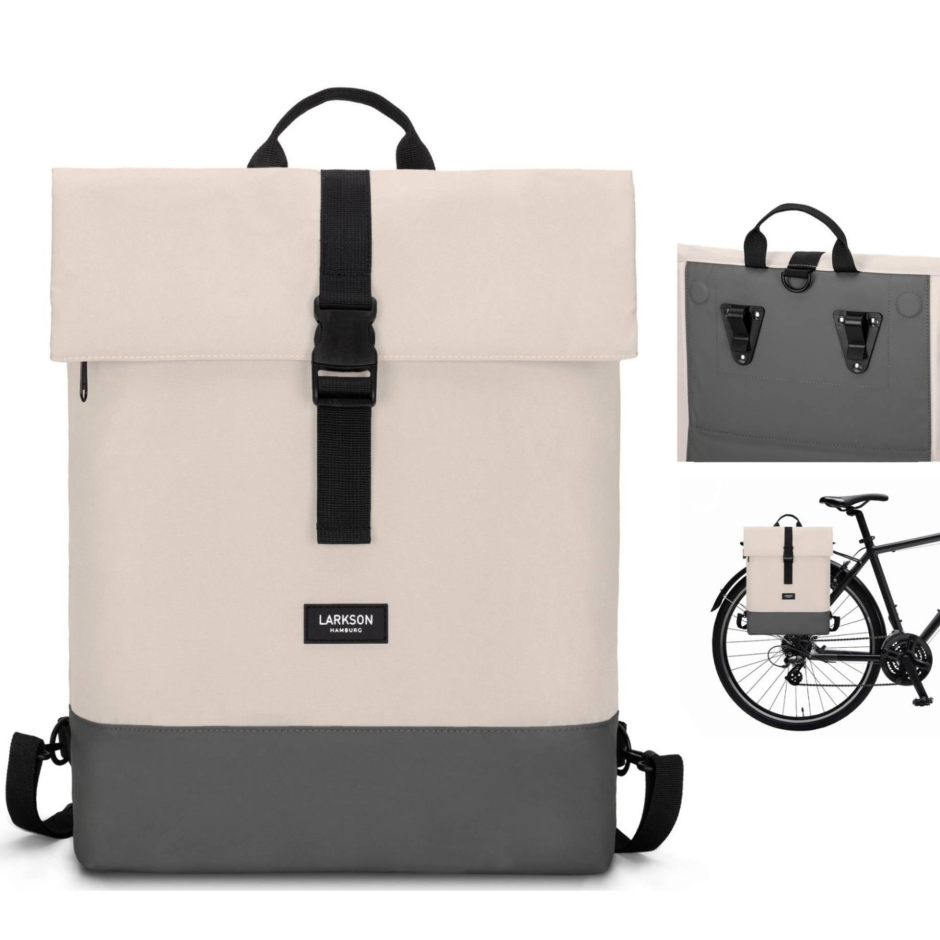 LARKSON Fahrradtaschen für Gepäckträger Damen & Herren Sand Grau - Tammo Bike - 2 in 1 Fahrrad Tasche Rucksack & Gepäckträgertasche Hinten - Wasserabweisend von LARKSON