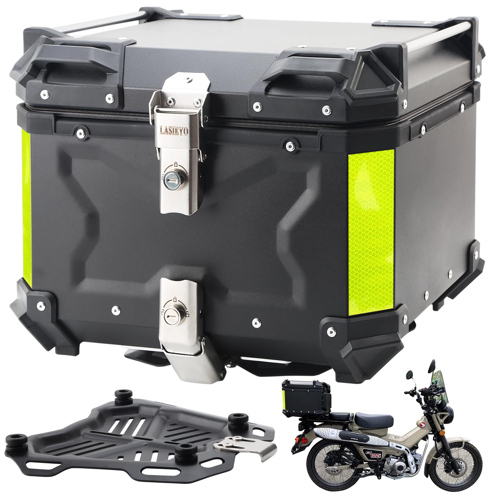 45L Motorrad-Topcase, Aluminium-Motorradkoffer Tour Tail Box mit Sicherheitsschloss zur Aufbewahrung von Helm und großem Gepäck, wasserdichtes Motorrad-Topcase, universelles Motorradzubehör - Schwarz von LASIEYO