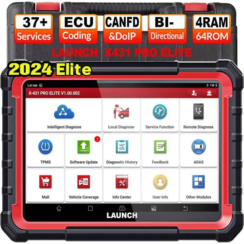 LAUNCH X431 PRO Elite obd2 diagnosegerät, ECU Online-Codierung & Bidirektional, vollständige Systemdiagnose, 37+Servicefunktionen, CANFD&DOIP, FCA, 2 Jahren Update, 2024 Modell von LAUNCH