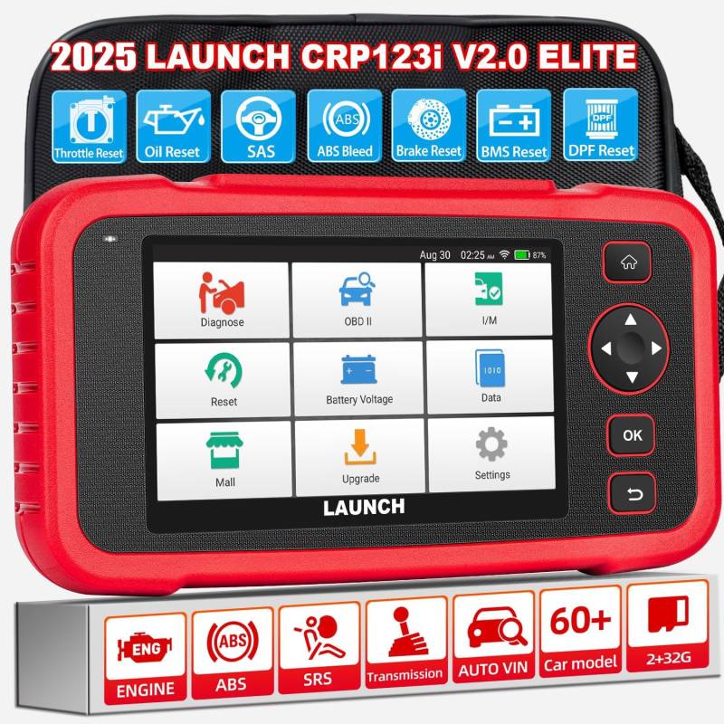 LAUNCH CRP123i V2.0 obd2 diagnosegerät 4 System-Codeleser ENG/ABS/SRS/at Auto für alle Fahrzeuge,7 Rückstellservice (Öl,SAS,Bremse,BMS,ABS.DPF,Drosselklappe) zurücksetzen, 2025 Modell von LAUNCH