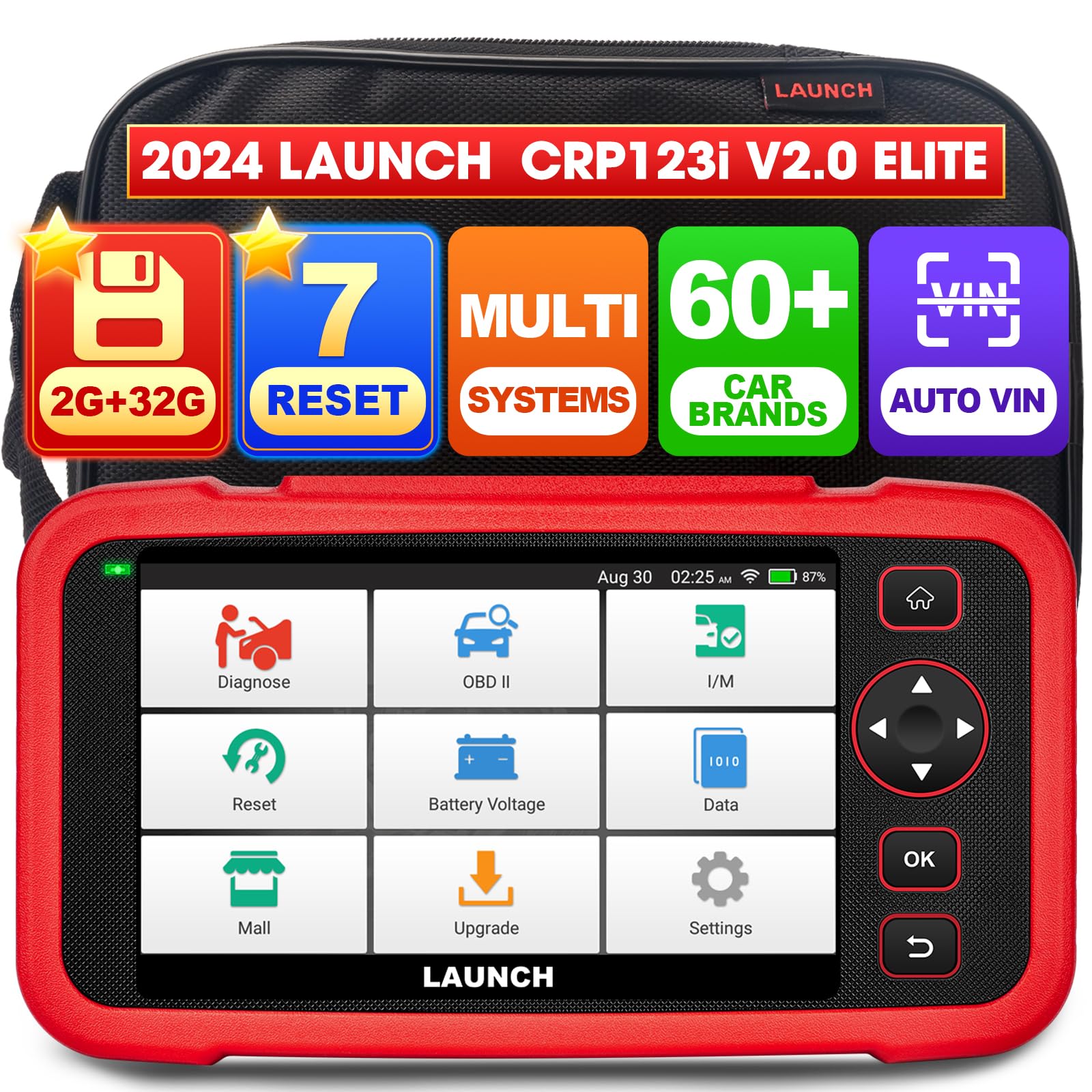 LAUNCH CRP123i V2.0 Auto obd2 Diagnosegerät für alle Fahrzeuge, 4 Systeme Diagnose Autos KFZ Codeleser Scanner, 7+ Reset Öl/Brake/SAS/ABS/DPF/BMS/ETS für Autos von LAUNCH