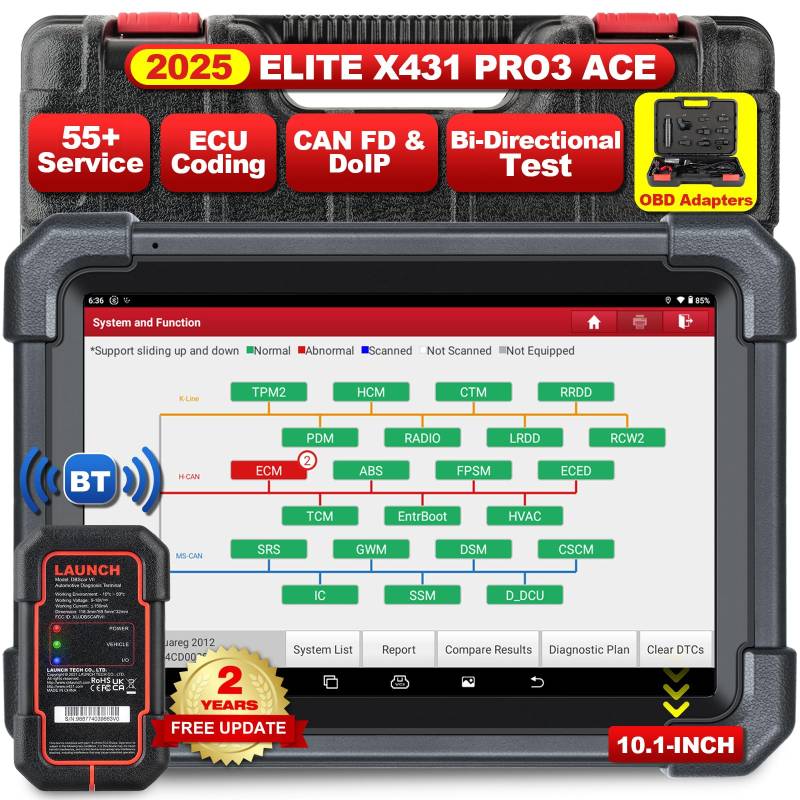 LAUNCH X431 PRO3 ACE OBD2 Auto Diagnosegerät mit DBScar VII,Kfz-Scan-Tool Topologie Mapping,Online-Codierung,CANFD&DoIP,55+ Dienste,FCA Autoauth, IMMO,10.1 Zoll, 2025 Modell von LAUNCH