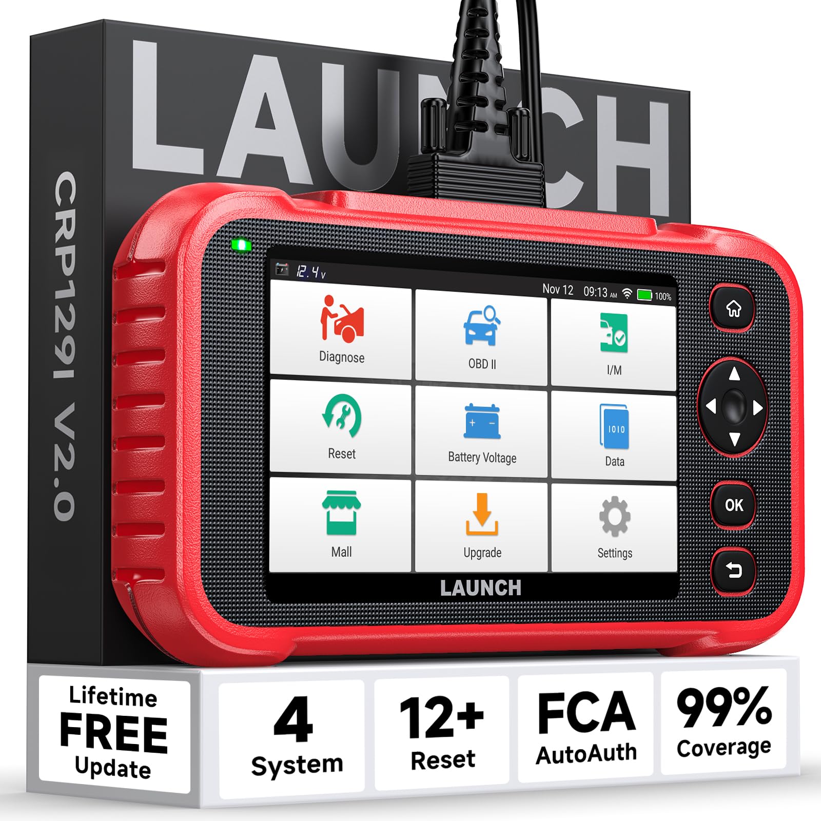 LAUNCH CRP129I V2.0 OBD2 Diagnosegerät, 4 System Diagnosegerät Auto mit 12 Reset, Motor Getriebe ABS SRS, Lifetime Fr-ee Update, ABS/SAS/Öl/BAT/DPF/TPMS Reset Auto VIN Diagnosegerät für Alle Fahrzeuge von LAUNCH