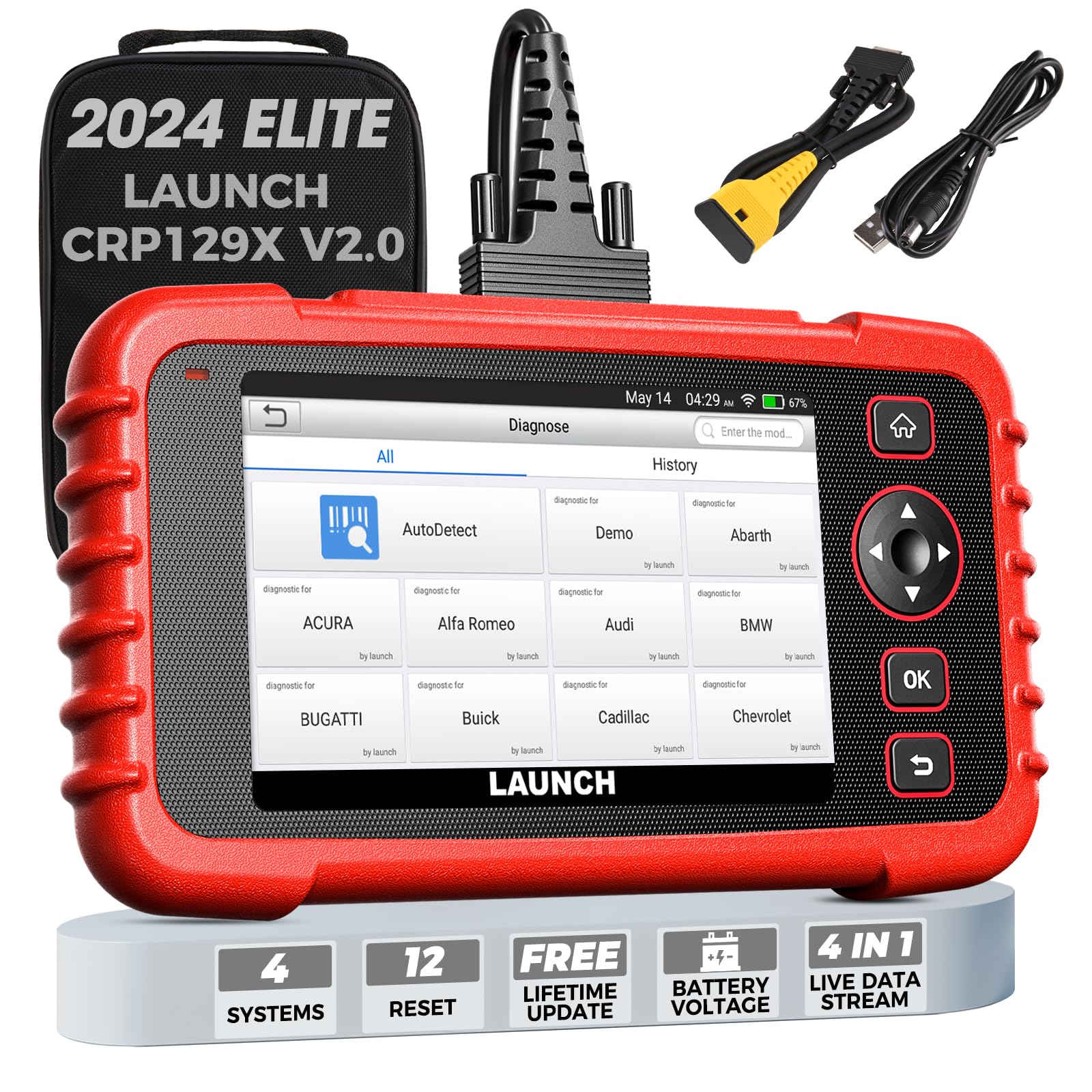 LAUNCH CRP129X OBD2 Diagnose Android,4 Systemdiagnosen mit Öl-Reset,EPB / SAS / TPMS und Gasannahme,AutoVIN für kleine Läden und Heimwerker (Upgrade von CRP129) von LAUNCH