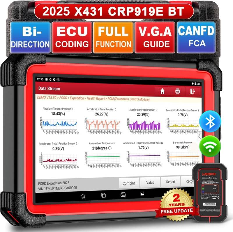 LAUNCH CRP919E BT obd2 diagnosegerät für alle Fahrzeuge,diagnosegerät Auto mit OE-Level Alle System Diagnose,37+ Reset-Services,kfz Tester für Active Test,CANFD, ECU-Kodierung,V.A.G-geführte,FCA von LAUNCH