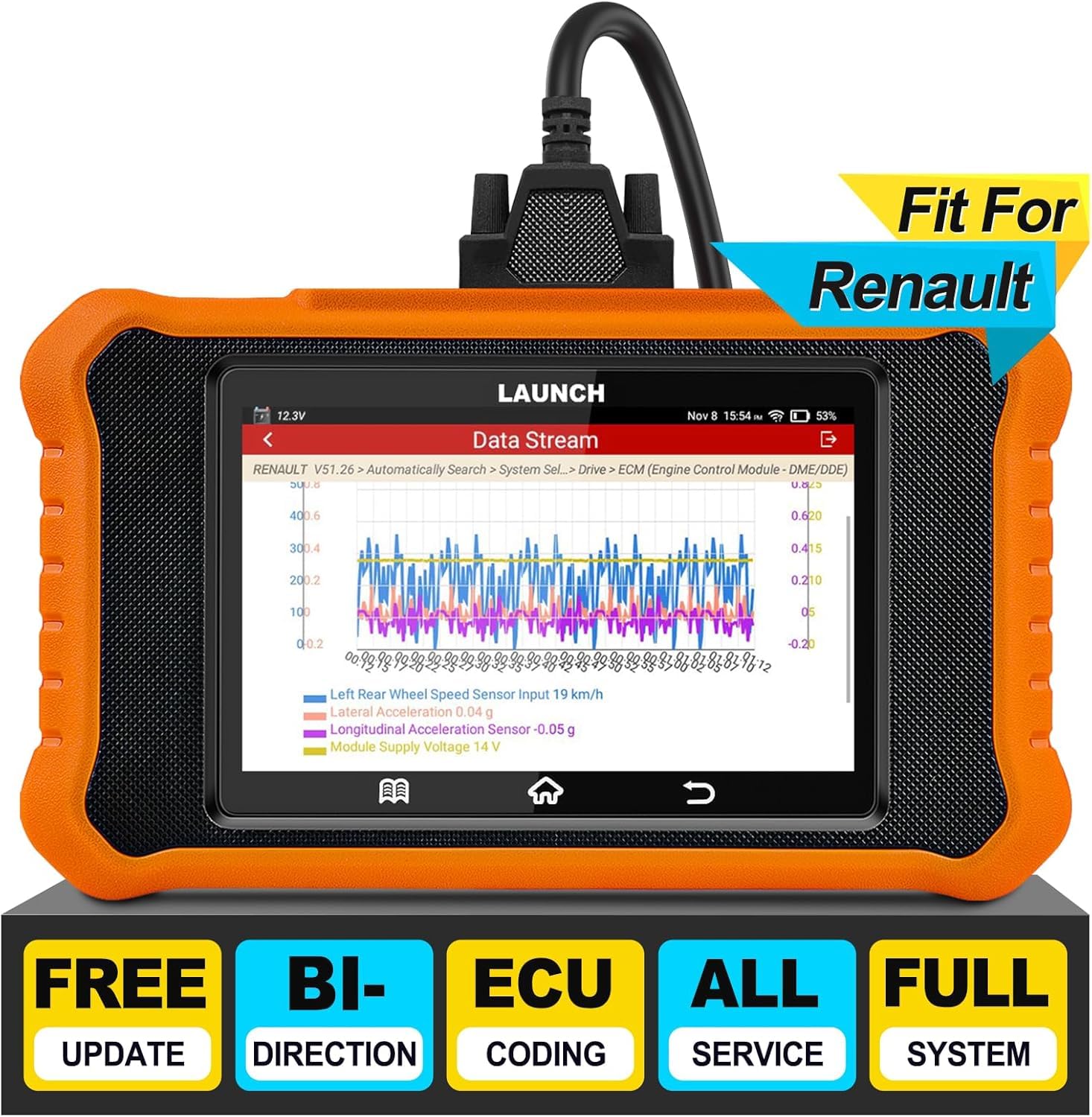 LAUNCH Creader Elite 2.0 OBD2 Diagnosegerät für Renault die gleiche Funktion wie LAUNCH X431 launch diagnosegerät Auto,50+ Reset-Funktion,vollständige System,aktiver Test,ECU-Codierung von LAUNCH