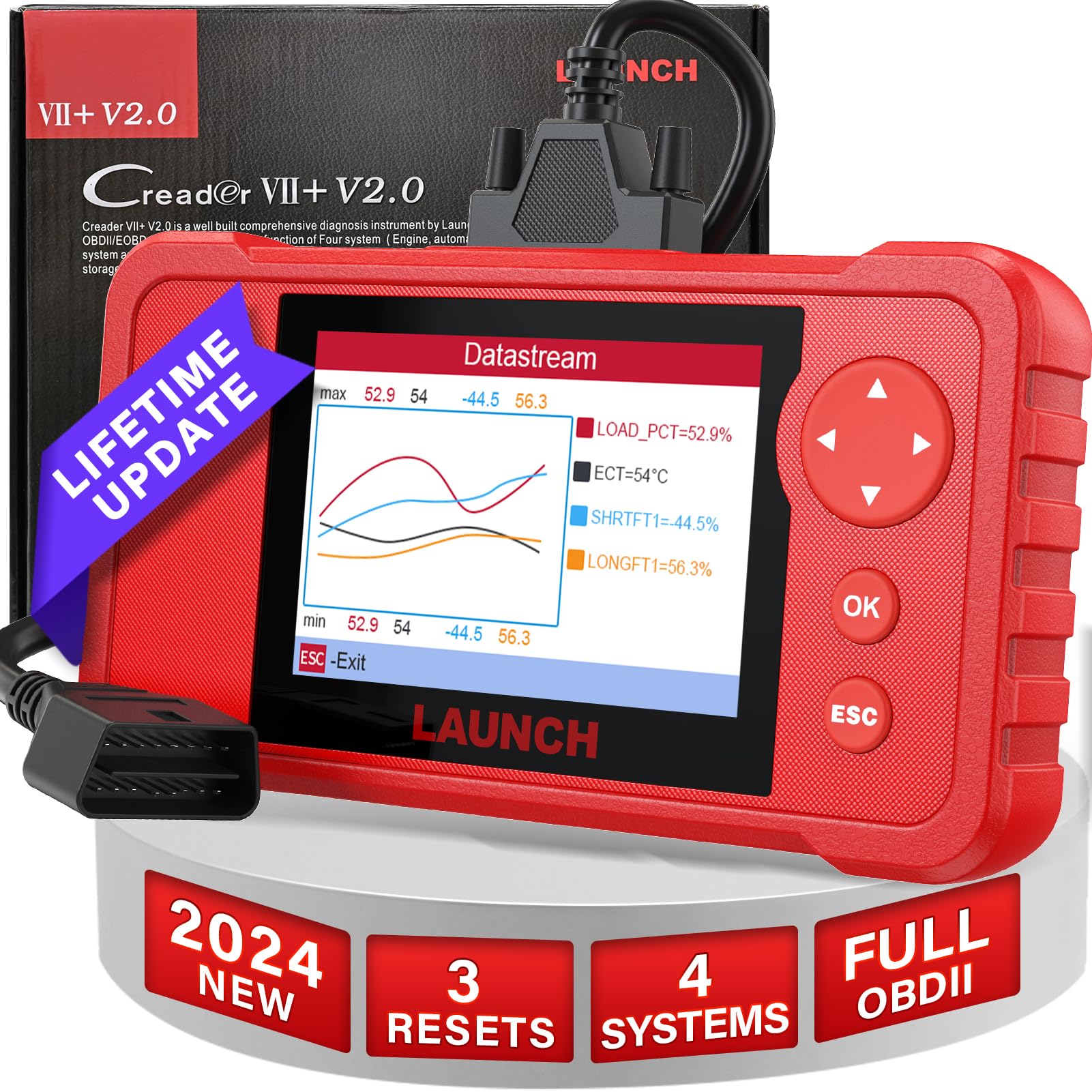 LAUNCH Creader VII+ V2.0 obd2 Diagnosegerät, Volle OBDII-Funktionen Engine/Transmission/ABS/SRS Diagnostics Auto Scanner, Umfassende Fahrzeugabdeckung Code-Leser, Kostenloses Update von LAUNCH