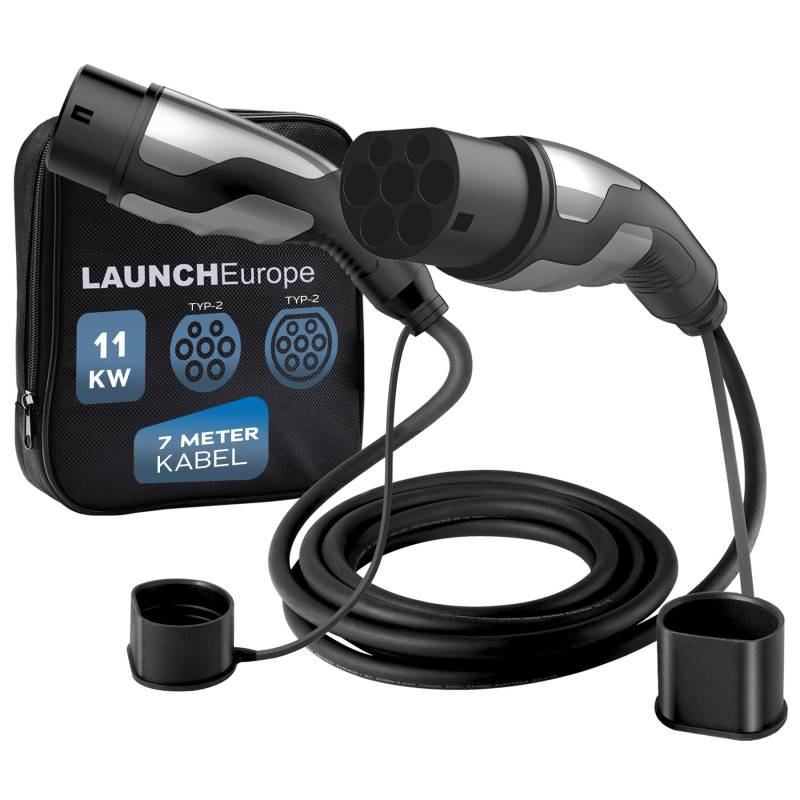 LAUNCH Typ 2 Ladekabel 11KW 7M 16A 3-Phase EV Ladekabel für Elektroauto Typ 2 auf Typ 2, TÜV CE RoHS Zertifiziert, IP55 Wasser- und staubdicht, mit 11KW Wallbox geeignet inkl. Tragetasche von LAUNCH