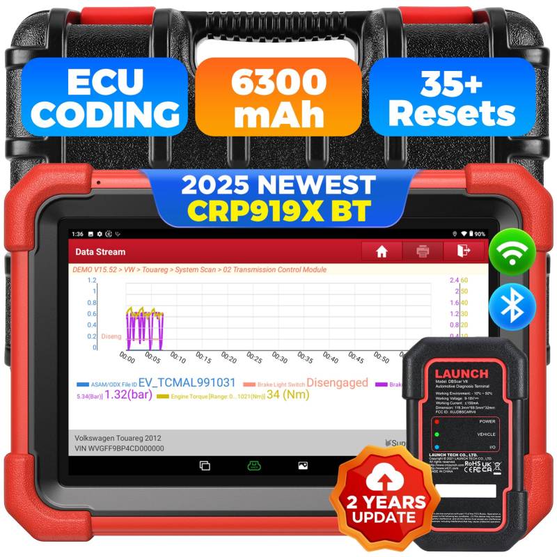 LAUNCH X431 CRP919X BT OBD2 Diagnosegerät, 2024 Bidirektionales Diagnosetool mit 37+ Dienst, OE-Level Alle System Diagnosescanner, Aktiver Test, CANFD&DOIP, ECU-Kodierung, VAG Geführt,2-Jahre Update von LAUNCH