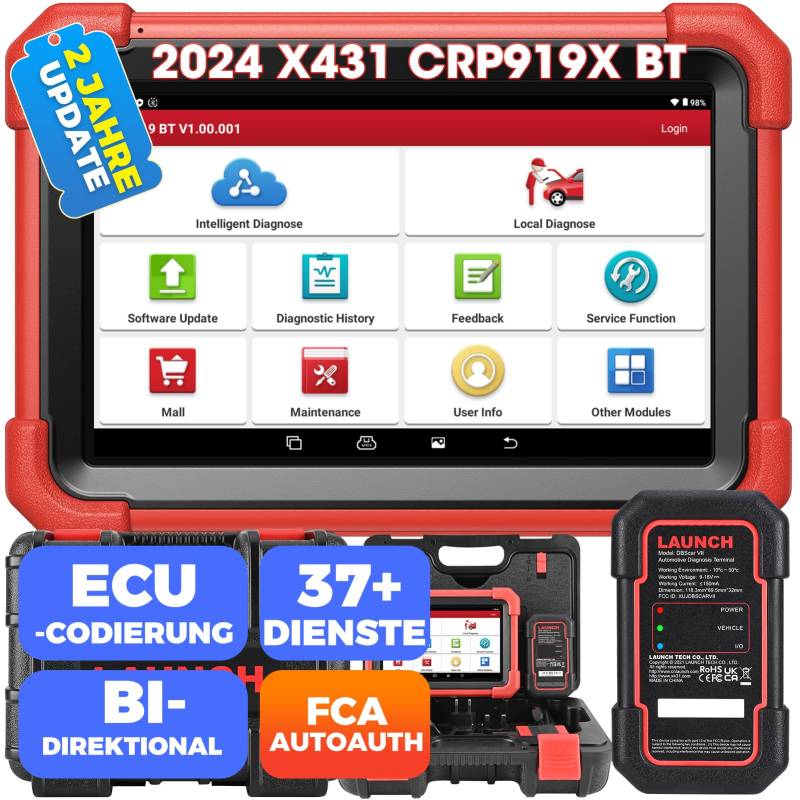 LAUNCH X431 CRP919XBT Elite OBD2-Diagnosegerät, 2024 Drahtlos bidirektionale Scan-Tool, ECU-Codierung, 31 + Dienst, alle System-Diagnosescanner, FCA AutoAuth, V.A.G Guided, CANFD DoIP, 2 Jahre Update von LAUNCH