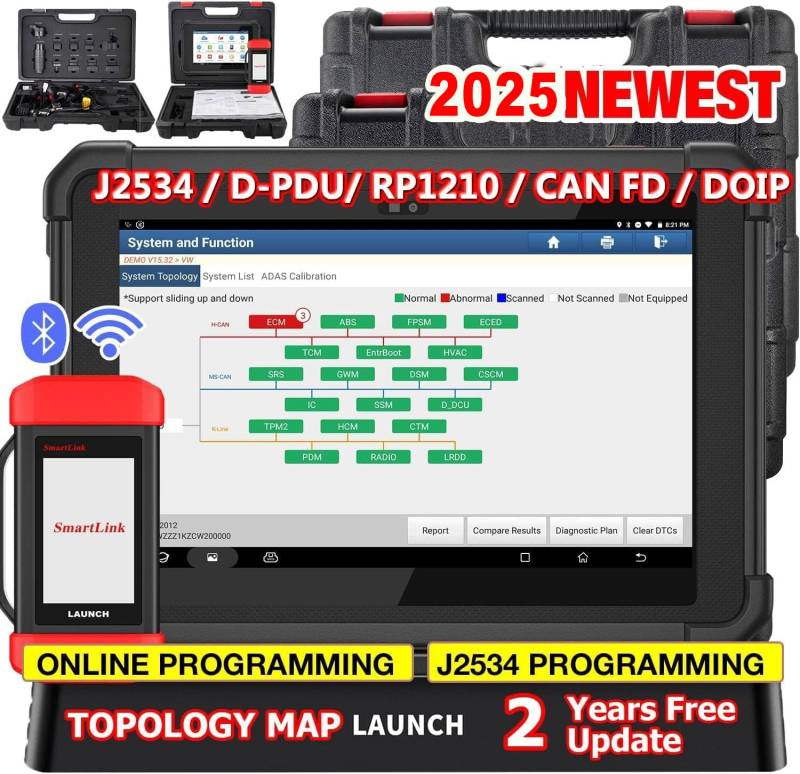 LAUNCH X431 PAD V OE-Ebene Vollsystem obd2 Diagnosegerät Auto,50+ Reset-Service, obd2 diagnosegerät für alle Fahrzeuge,ECU Online-Codierung + bidirektionale,J2534/ RP1210/CAN FD, Programmierung von LAUNCH