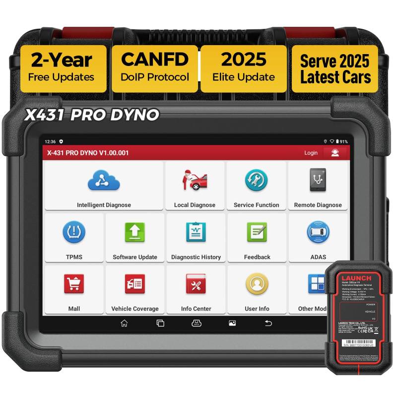 LAUNCH X431 PRO Dyno OBD2 Diagnosegerät: 2024 Neu X431-Scanner mit ECU-Codierung 38+ Dienste Bi-direktionale Steuerung OEM Alle-System-Diagnose Scan Tool, AutoAuth für FCA SGW, 2 Jahre Gratis-Update von LAUNCH