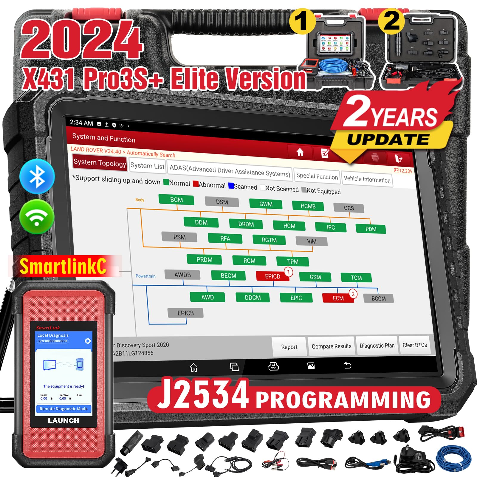 LAUNCH X431 PRO3S+ Elite SmartlinkC OBD2 Diagnosegerät Auto,OE-Level Alle System Scanner mit ECU Codierung,Topologie-Karte, Bidirektionaler Steuerung,60+ Reset,J2534,CANFD,DOIP,FCA SGW,2 Jahre Update von LAUNCH