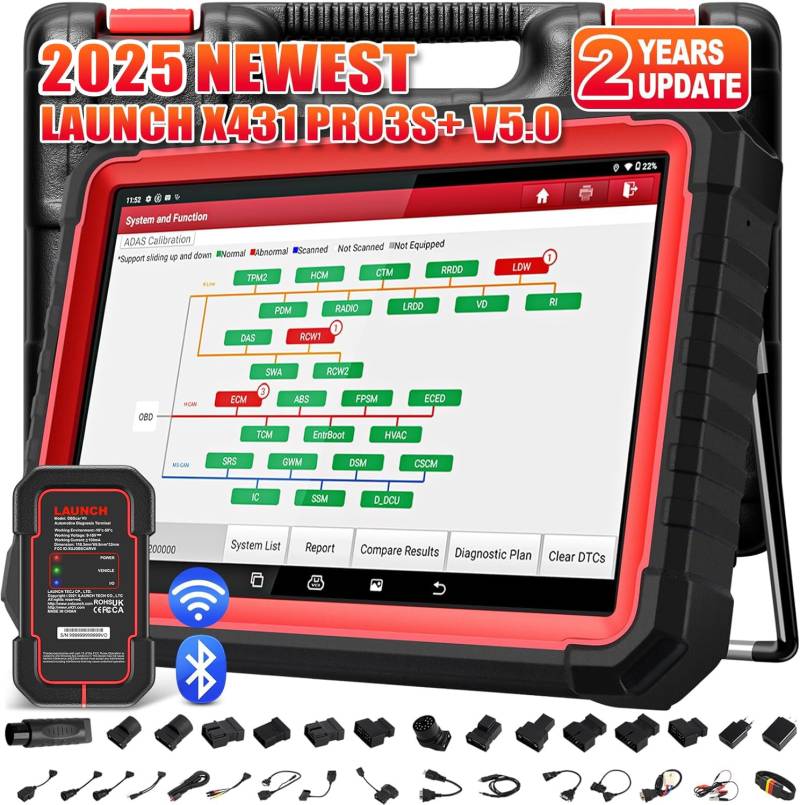 Launch X431 Pro3S+ Vollständige System OBD2 Diagnosegerät Auto, Bidirektionale Diagnosegerät volle System Automotive, ECU-Codierung Schlüssel programmierung, Betätigungstest mit 55+ Rücksetzfunktion von LAUNCH