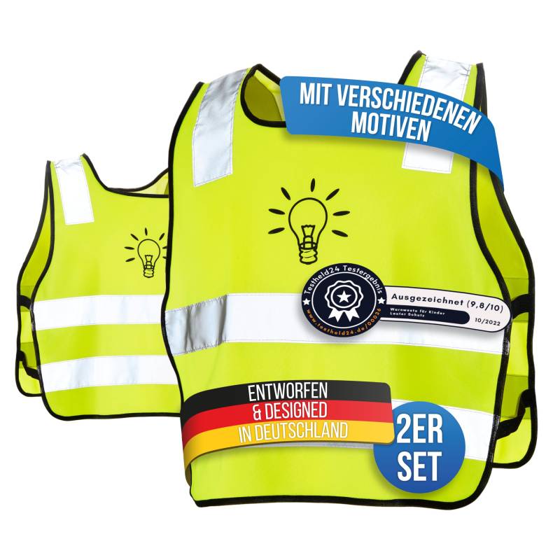 LAUTER SCHUTZ ® Warnweste Kinder (3-12 Jahre) Sicherheitsweste [2 Stück] für bessere Sichtbarkeit bei Tag und Nacht für Sport, Laufen, Fahrrad, Weg zur Schule & Auto (Reflektorweste - Glühbirne) von LAUTER SCHUTZ