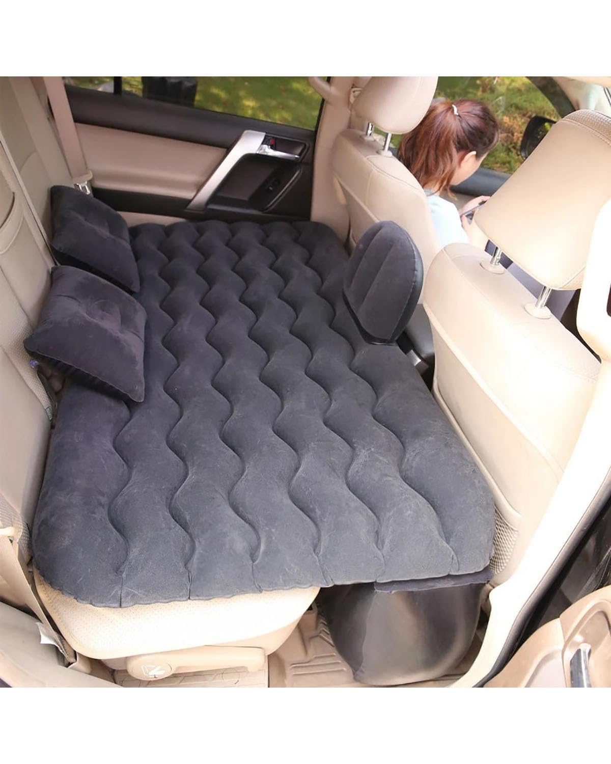 Auto Luftmatratze Aufblasbare Matratze Luftbett Schlafruhe Auto-SUV-Reisebett Universelles Autositzbett Funktionsfähig Für Outdoor-Camping Strand Auto Matratze(Black) von LAYYSD