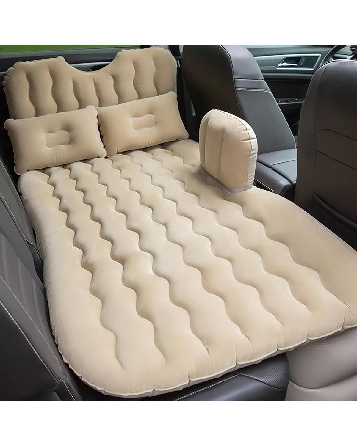 Auto Luftmatratze Auto Aufblasbares Bett Reisebett Auto Matratze PVC Beflockung Autobett Autozubehör Auto Schlafmatratze Auto Matratze(Beige) von LAYYSD