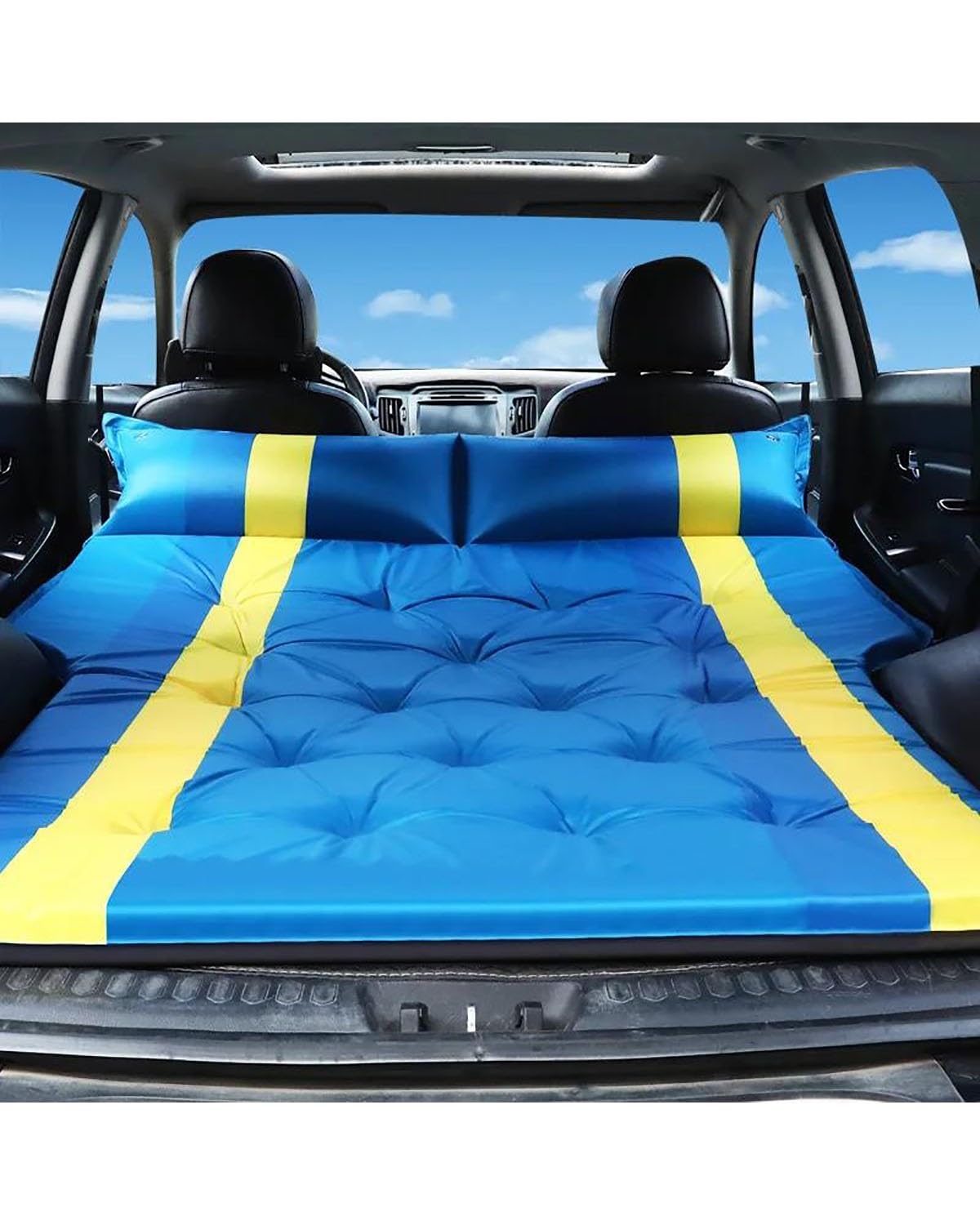 Auto Luftmatratze Auto Automatische Aufblasbare Luftmatratze SUV Spezielle Luftmatratze Auto Bett Erwachsene Schlafsack Matratze Auto Matratze(Blue Yellow) von LAYYSD