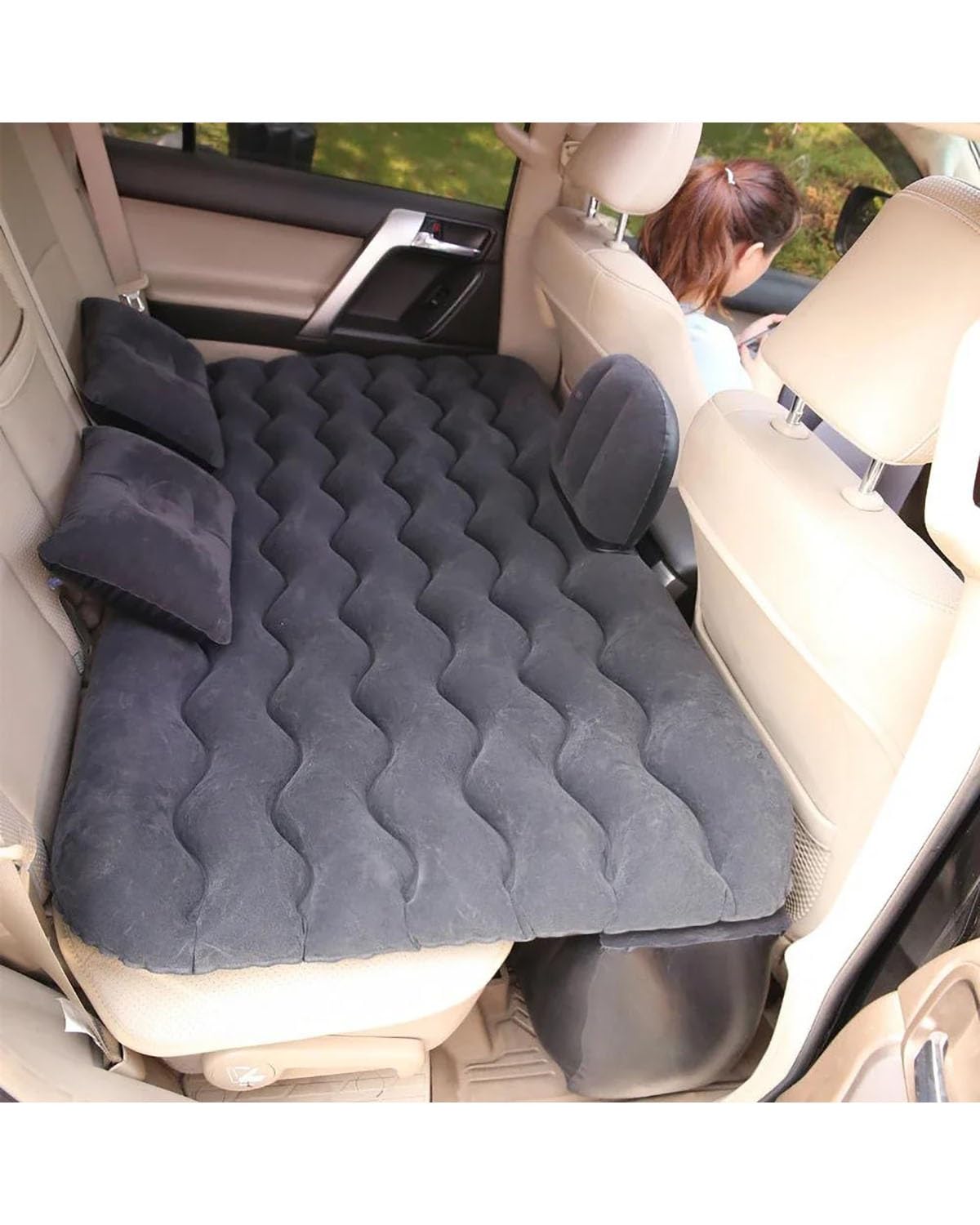 Auto Luftmatratze Auto Luft Aufblasbare Reise Matratze Bett Universal Für Rücksitz Multi Funktionale Sofa Kissen Outdoor Camping Matte Kissen Auto Matratze(Black) von LAYYSD