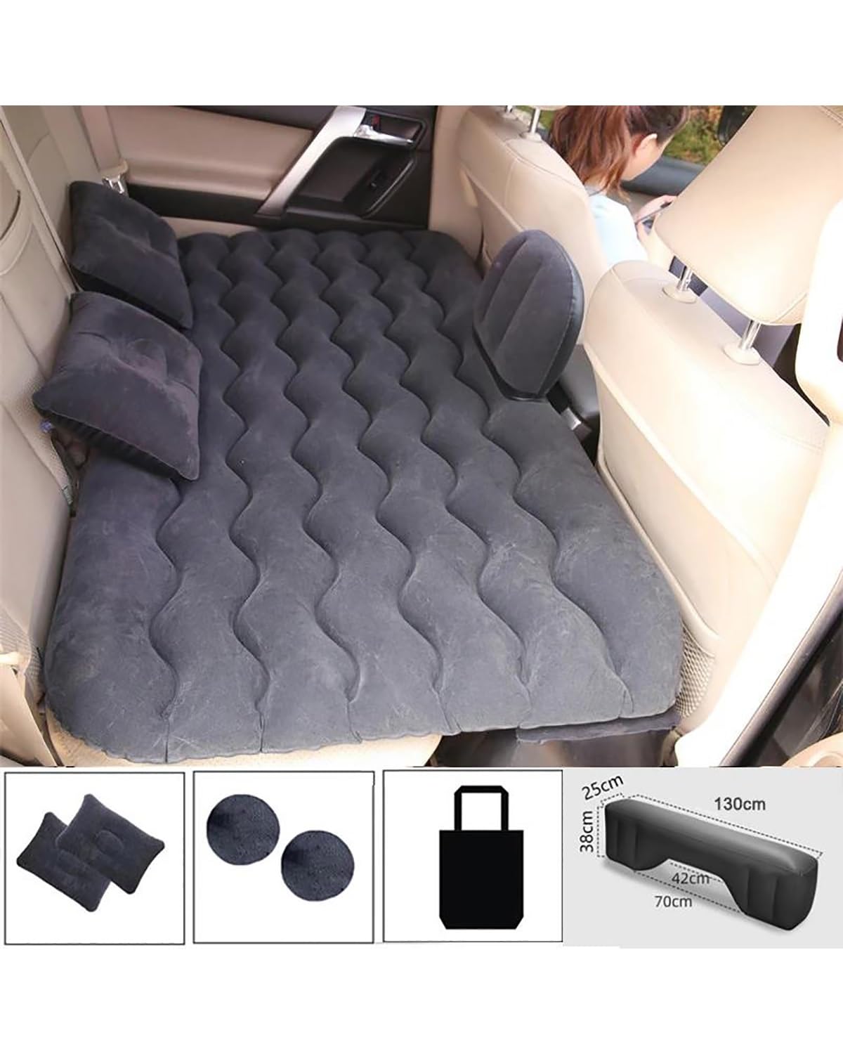 Auto Luftmatratze Auto Luft Aufblasbare Reise Matratze Bett Universal Für Rücksitz Sofa Kissen Outdoor Camping Matte Kissen Auto Matratze(Black) von LAYYSD