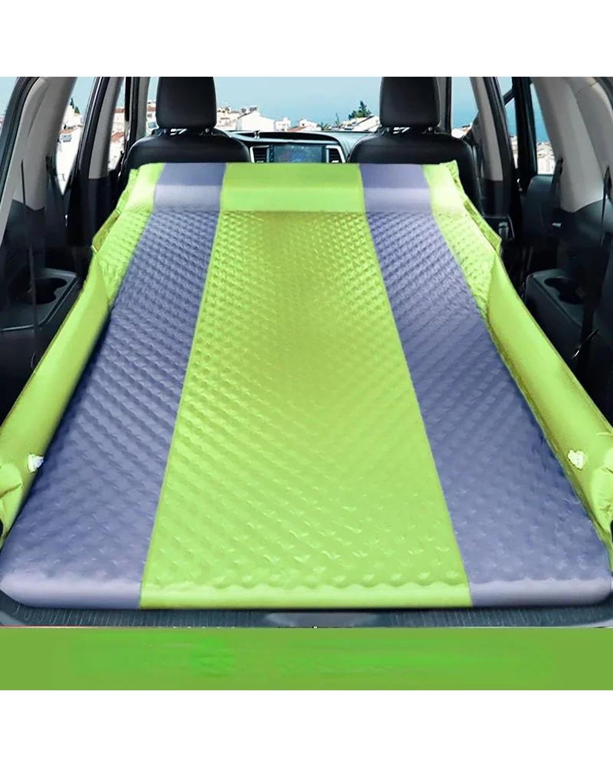 Auto Luftmatratze Auto Reisebett Kofferraum SUV Nicht Aufblasbare Isomatte Luftbett Schwamm Faltbare Doppelmatratze Camping Camp Sofa Outdoor Kissen Auto Matratze(Green) von LAYYSD