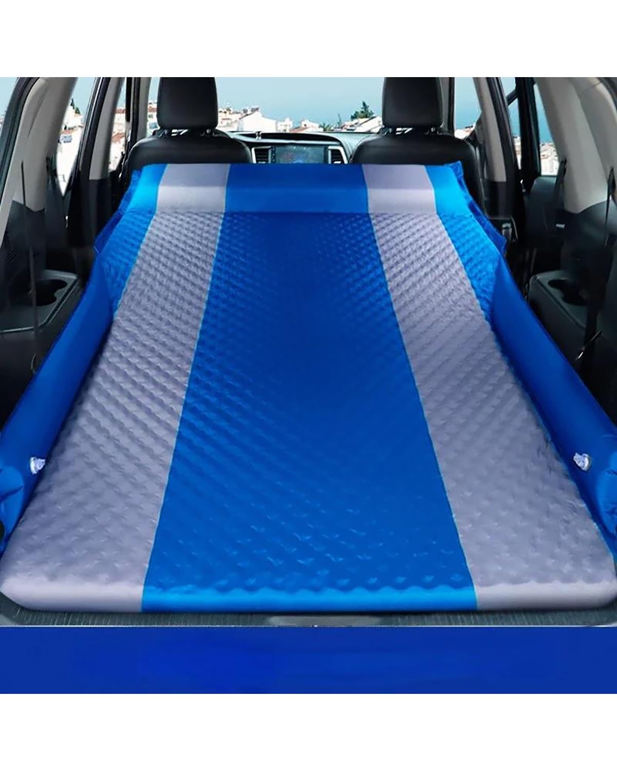 Auto Luftmatratze Auto Reisebett Kofferraum SUV Nicht Aufblasbare Isomatte Luftbett Schwamm Faltbare Doppelmatratze Camping Camp Sofa Outdoor Kissen Auto Matratze(Grey Blue) von LAYYSD