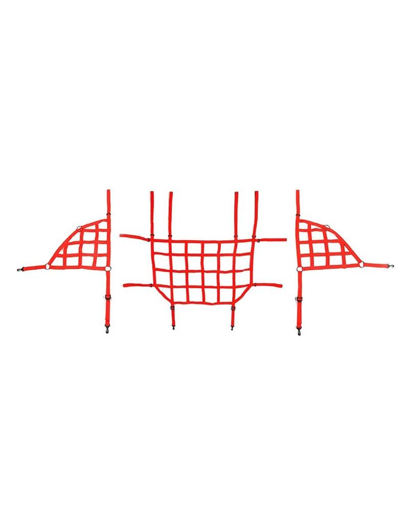 Gepäcknetz Auto Für Wrangler JK JL 2007-2023 Auto Stamm Dach Gepäck Träger Fracht Korb Trail Net Kofferraum Organizer(Red 3 pcs JL) von LAYYSD