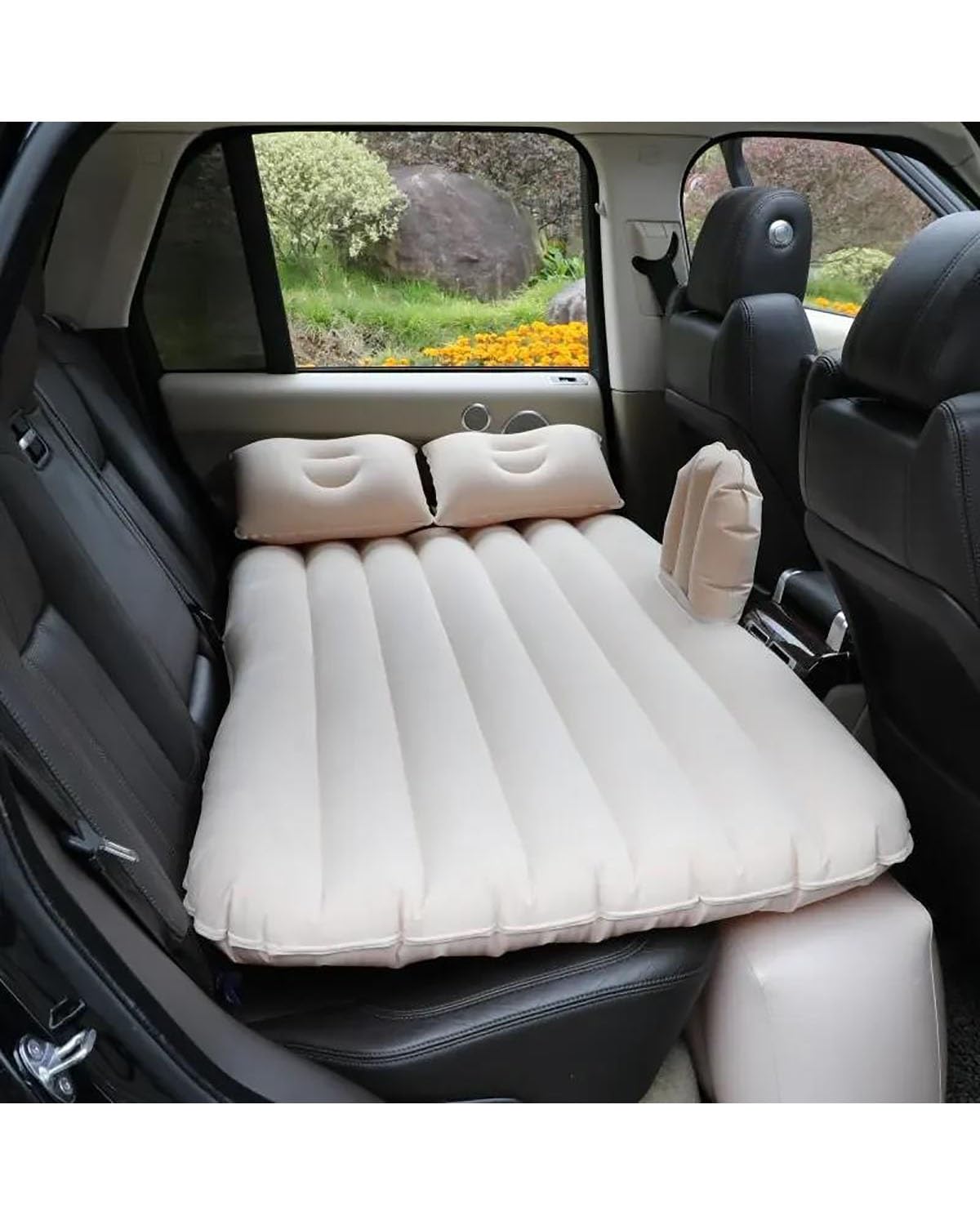 LAYYSD Auto Luftmatratze Weiches Beflocktes Umweltfreundliches Auto-Aufblasbett Luftkissenbett Auto-Reisebett Tragbar Und Bequem Auto Matratze(Beige) von LAYYSD