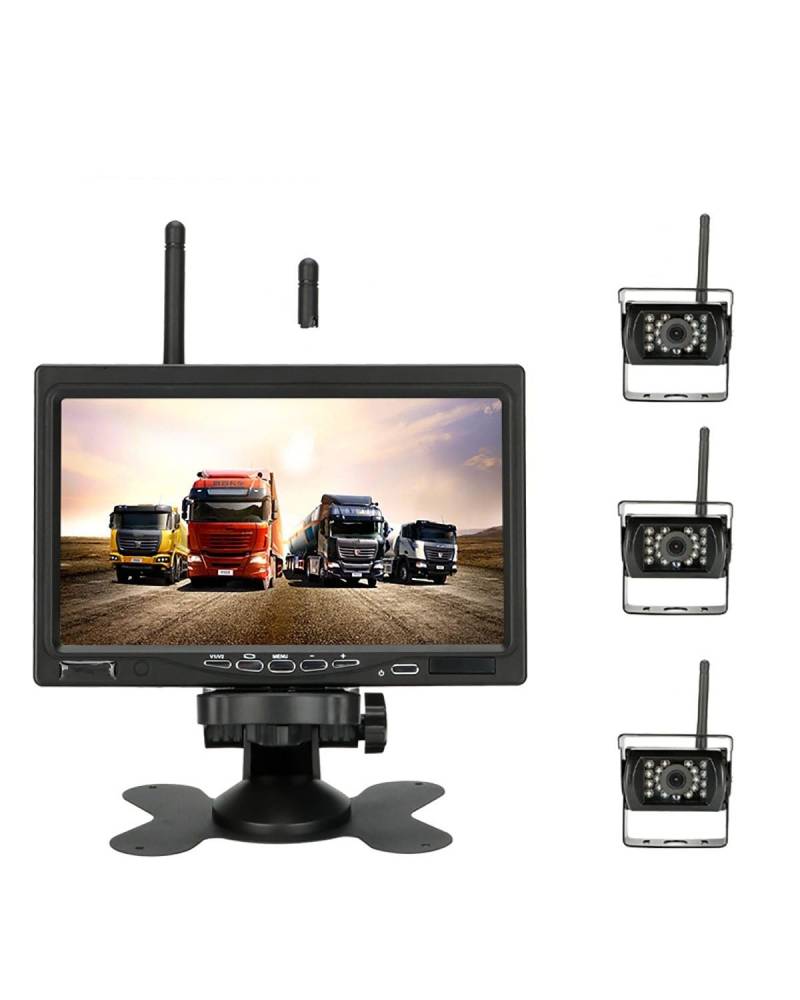 Rückfahrkamera 7 Zoll AHD 1080P Auto-Monitor Rückfahrkamera Luftfahrtkopf Wasserdicht 4-polige Kamera Erntemaschine LKW 12–24 V Umgekehrtes Bild Kamera hinten(with 3 Camera) von LAYYSD