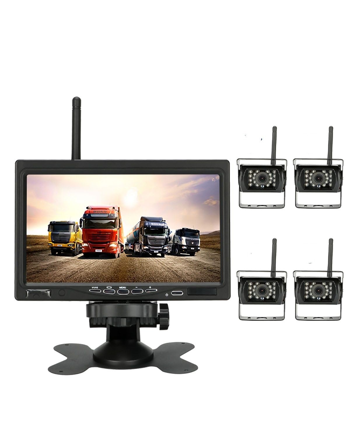 Rückfahrkamera 7 Zoll AHD 1080P Auto-Monitor Rückfahrkamera Luftfahrtkopf Wasserdicht 4-polige Kamera Erntemaschine LKW 12–24 V Umgekehrtes Bild Kamera hinten(with 4 Camera) von LAYYSD