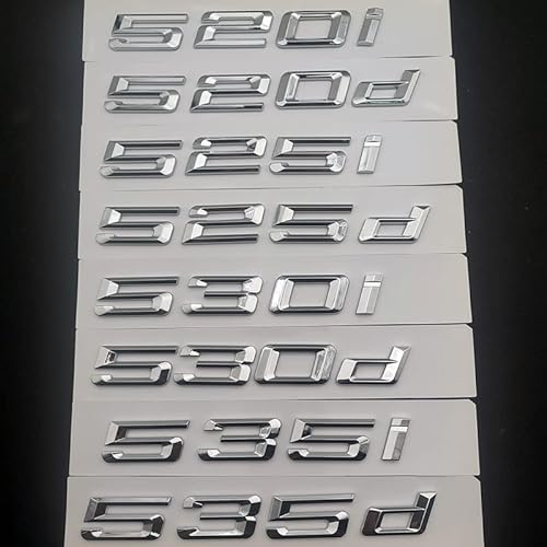 LAZIRO 3D ABS Auto Buchstaben Kofferraum Abzeichen Aufkleber 520i 520d 530i 535i 535d 530d Emblem Logo passend for BMW Schriftzug E60 E39 F10 Zubehör (Color : Chrome Silver, Size : 520i) von LAZIRO