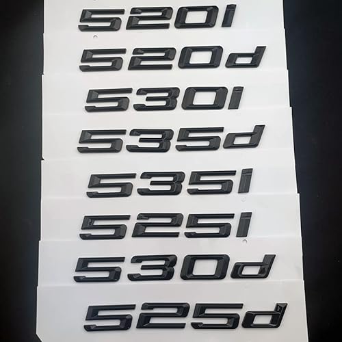 LAZIRO 3D ABS Auto Buchstaben Kofferraum Abzeichen Aufkleber 520i 520d 530i 535i 535d 530d Emblem Logo passend for BMW Schriftzug E60 E39 F10 Zubehör (Color : Glossy Black, Size : 520i) von LAZIRO