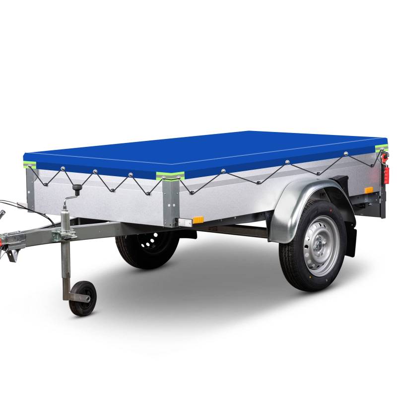 LC-AUTO Anhängerplane Flach 208x114x10cm Anhängerabdeckung Verstärkter Rand Reflexstreifen PVC Wasserdicht & Reißfest Schutzplane Heavy Duty von LC-AUTO