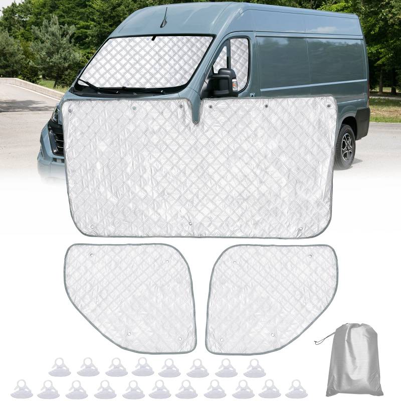 LCAUTFR Sonnenschutz Frontscheibe für FIAT Ducato Wohnmobil 3 Stück Thermomatte Set Frontscheibenabdeckung Interner Windschutzscheiben-Abdeckung von LCAUTFR