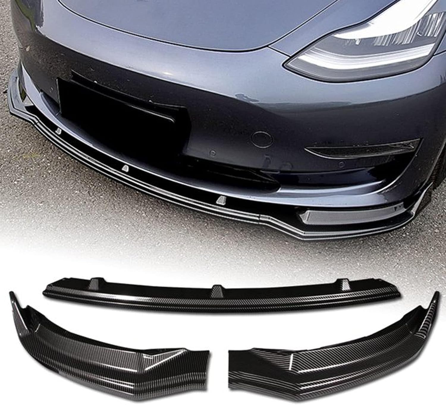 Auto Frontlippe Frontspoiler für Tesla Model 3 2017-2023, Frontstoßstange Splitter Lip Diffusor Frontspoiler Protector Kits,A/Black von LCGAF