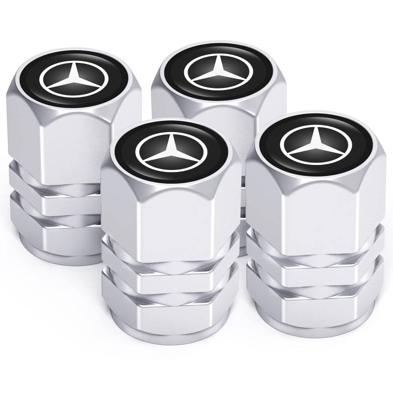 Auto Ventilkappen, Reifen Ventilkappen für Mercedes Benz C E S M Serie CLK GLK GL AB AMG GLS GLE AMG, Ventilkappen mit Dichtung für stabilen Reifendruck, Autoventil Kappe, Auto Zubehör, Silver von LCM IUY