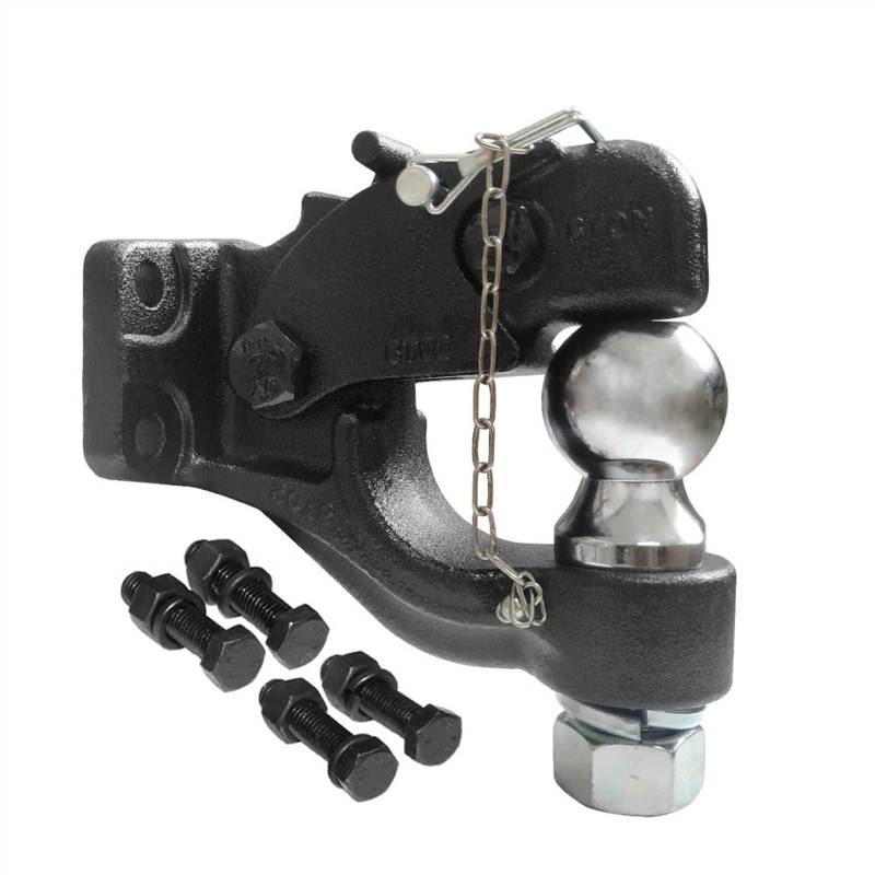 Anhängerschloss Heavy Duty Pintle Haken Combo 50mm/2 Zoll Ball Anhängerkupplung Anhängelast 8 Tonnen RV Teile Camper Zubehör Anhängerkupplungskugel(50mm Ball) von LCQSYE